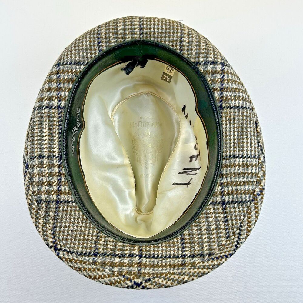 Vintage Kevin McAndrew Tweed Trilby Fedora Hat Mens Sz 7 3/8 Houndstooth Plaid W - Picture 6 of 12